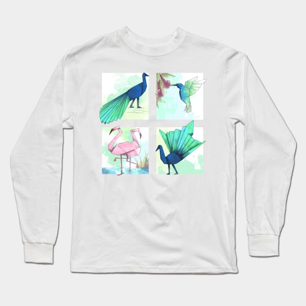 Origami Birds 2 Long Sleeve T-Shirt by AniaArtNL